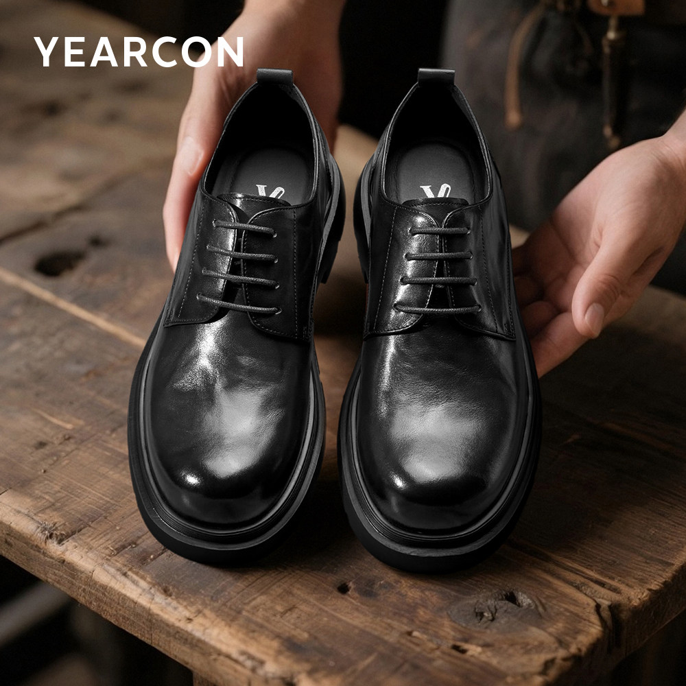 意尔康男鞋春秋季真皮马丁靴男士休闲大头皮鞋男款德比鞋