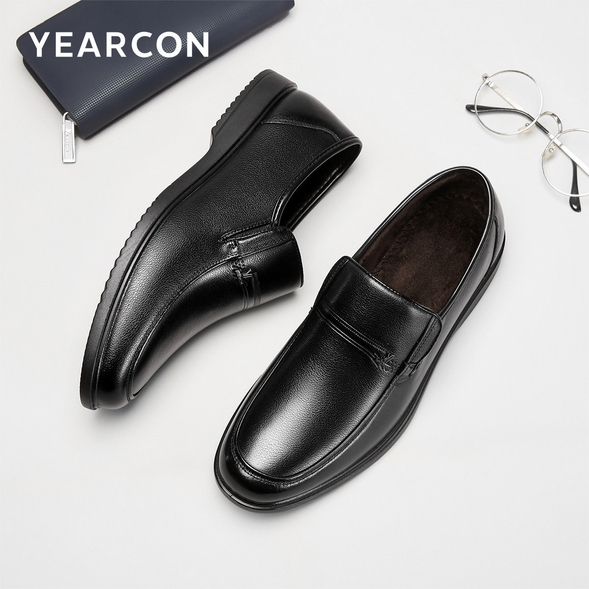 意尔康男鞋冬季加绒二棉鞋真皮商务休闲皮鞋一脚蹬中老年爸爸鞋