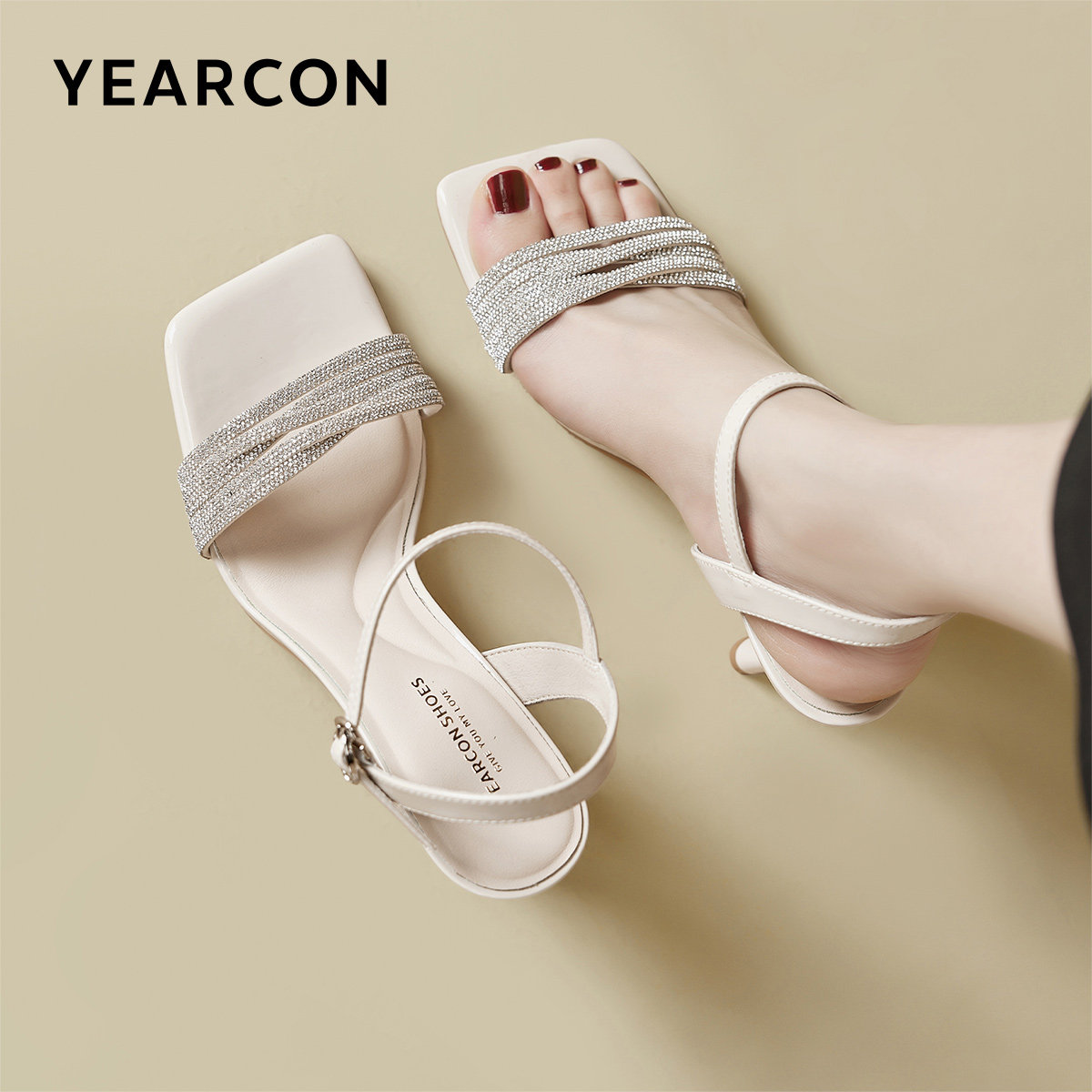 意尔康女鞋通勤夏季法式女士细跟凉鞋外穿一字式扣带高跟鞋配裙子