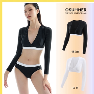 新品运动低领女尾波游泳冲浪衣套装黑白长袖分体浮潜速干潜水泳装