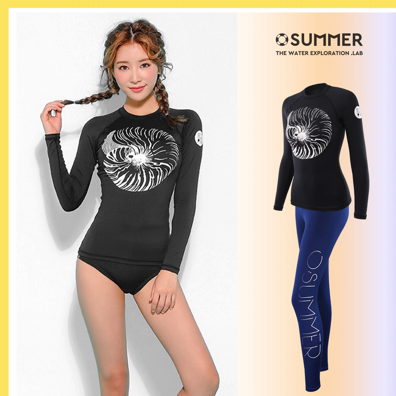 潜水服女分体长袖冲浪包邮黑色紧身弹力速干浮潜服水母游泳衣套装
