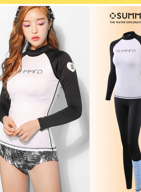 潜水服分体长袖女泳衣OSUMMER热卖拼色防水母速干浮潜冲浪游泳装