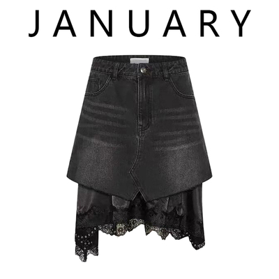 春夏假两件蕾丝拼接牛仔半身裙女