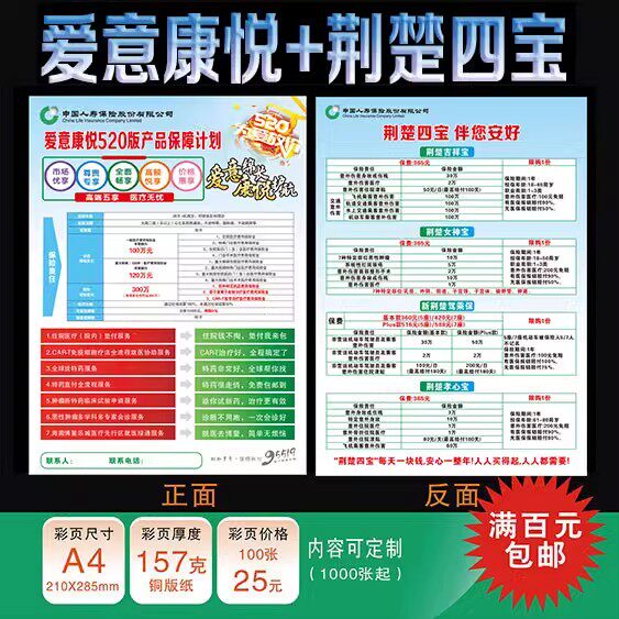 中国人寿保险荆楚四宝宝驾乘保吉祥保彩页宣传单爱意康悦广告海报