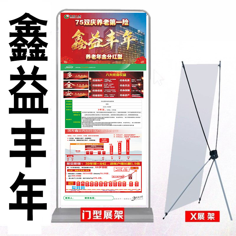 中国人寿保险国寿2025开门红鑫益丰年易拉宝X门型展架广告海报架