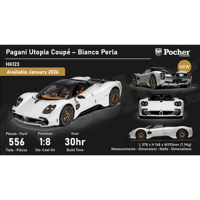 现货1:8 Pocher 帕加尼乌托邦Bianca Perla合金拼装汽车模型
