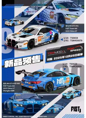 预1:18/43 TSM 宝马BMW M4 GT3 FIST Team AAI 2025 ChinaGT车模