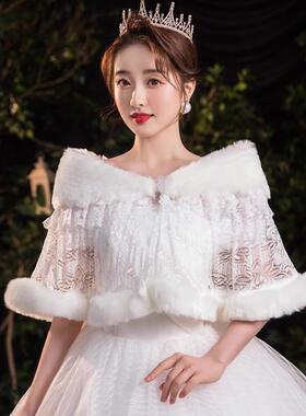 租2026新娘毛披肩小外套外搭加厚保暖（和婚纱礼服一起拍下发货）
