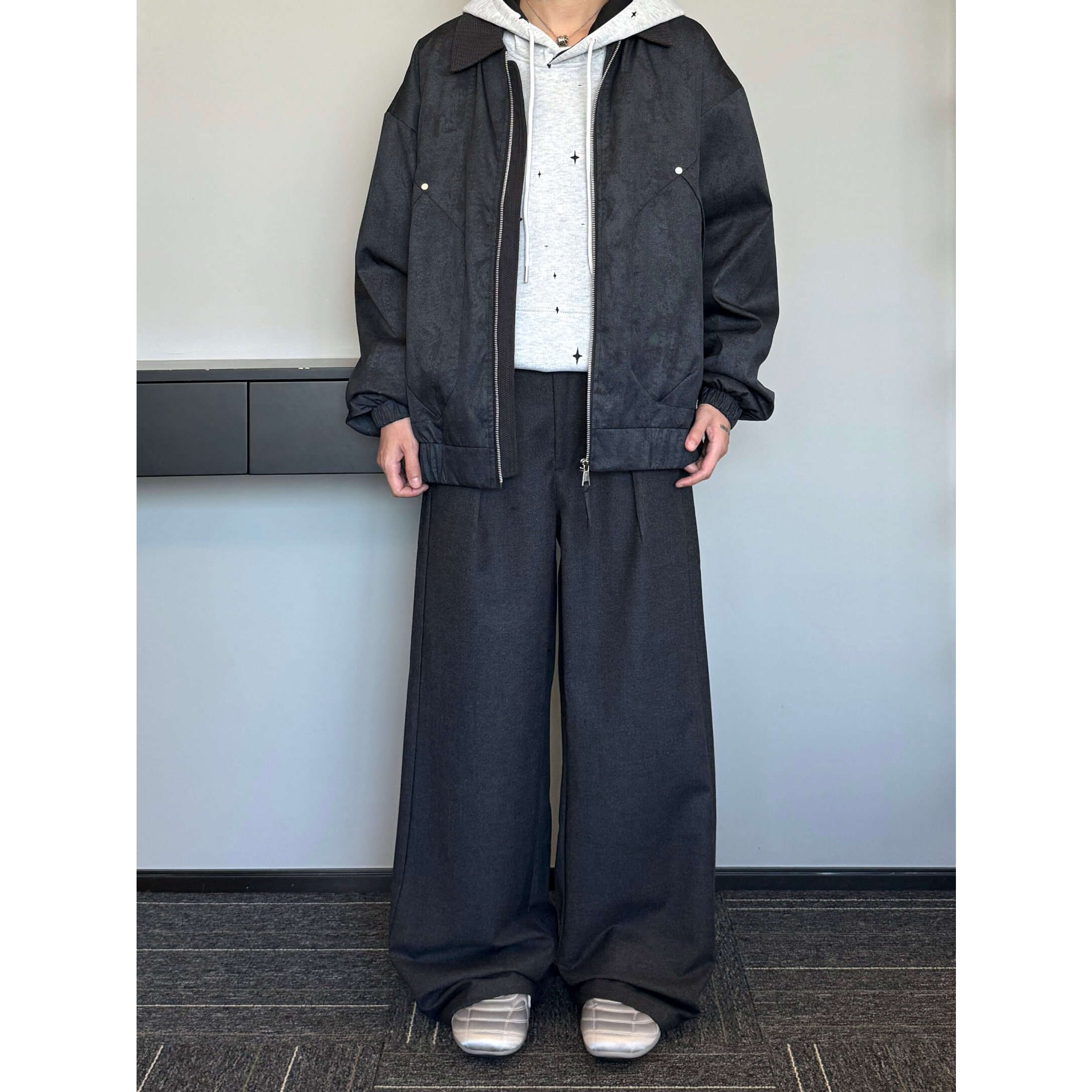 轻薄毛呢老钱风褶皱西裤垂感A字