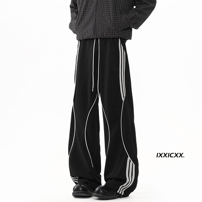 设计感条纹织带撞色运动休闲裤