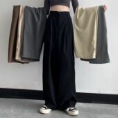 男女 西裤 妈个鸡妈 韩国ins日系潮流黑色直筒阔腿垂感拖地休闲长裤