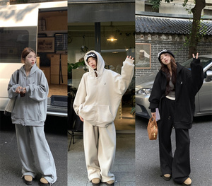 妈个鸡妈MGJM秋冬情侣宽松开衫卫衣外套加绒连帽休闲运动套装男女