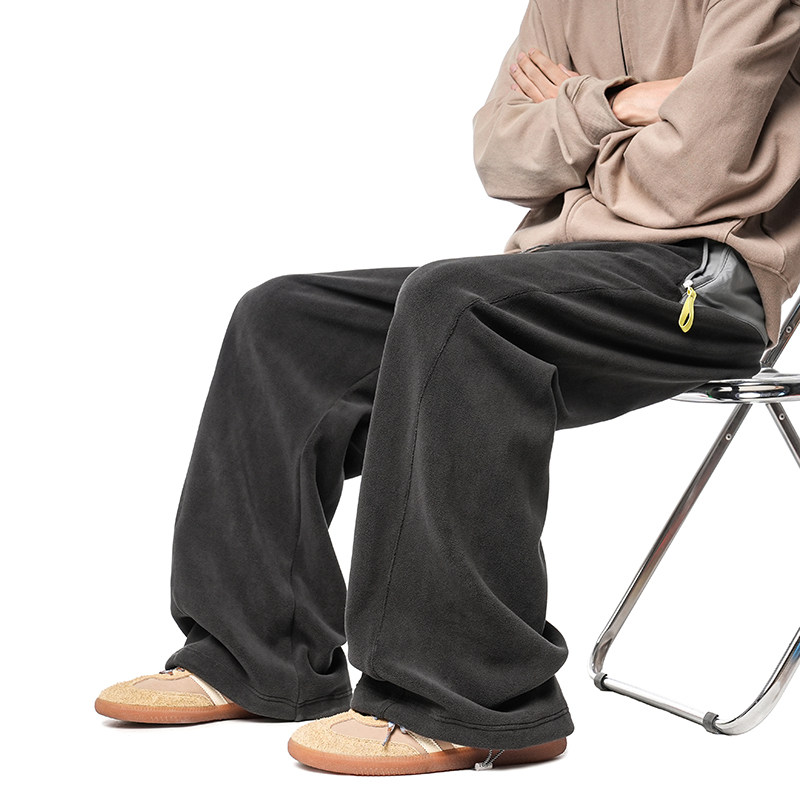 撞色加绒束脚卫裤休闲裤摇粒绒裤