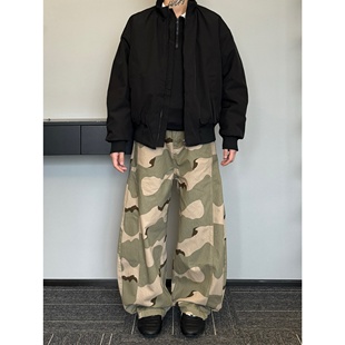 妈个鸡妈MGJM秋冬拼接弧形弯刀裤 男女高街潮 迷彩阔腿baggy休闲裤