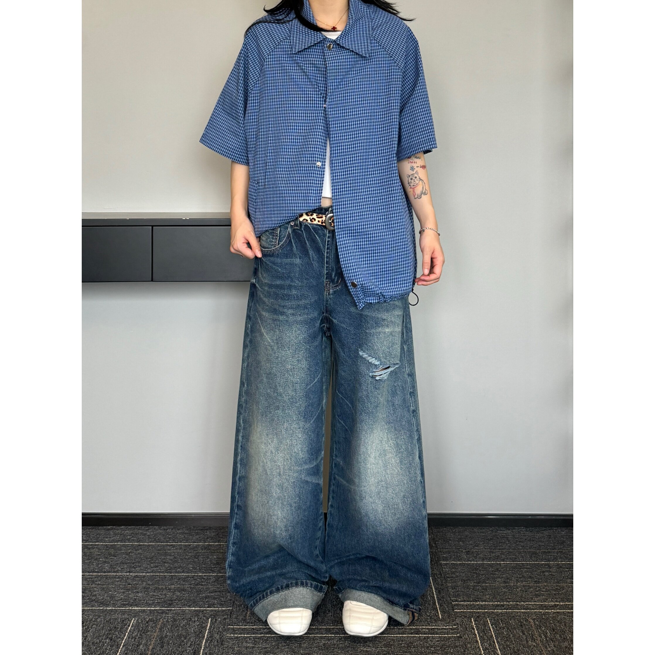 妈个鸡妈MGJM复古日常夏季裤子卷边破洞牛仔裤松弛感宽松中性潮牌