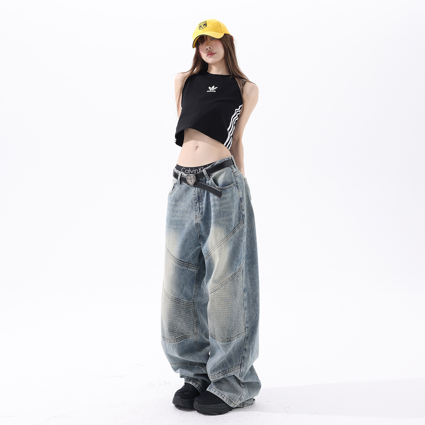 妈个鸡妈MGJM美式复古水洗做旧拼接潮牌设计感韩式阔腿牛仔裤直筒,男装,牛仔裤,淘宝优惠券,粉丝福利购,淘宝优惠卷