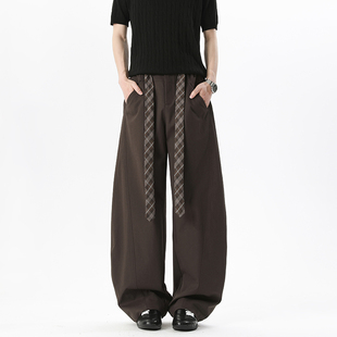 男女潮 配领带休闲裤 妈个鸡妈MGJM街头风宽松简约美式 拼接弯刀西裤