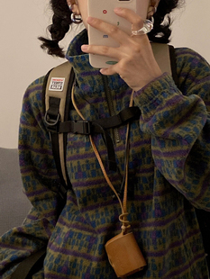 妈个鸡妈MGJM秋季 复古撞色条纹摇粒绒宽松立领休闲卫衣外套男女潮