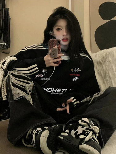 潮流印花美式宽松长袖卫衣