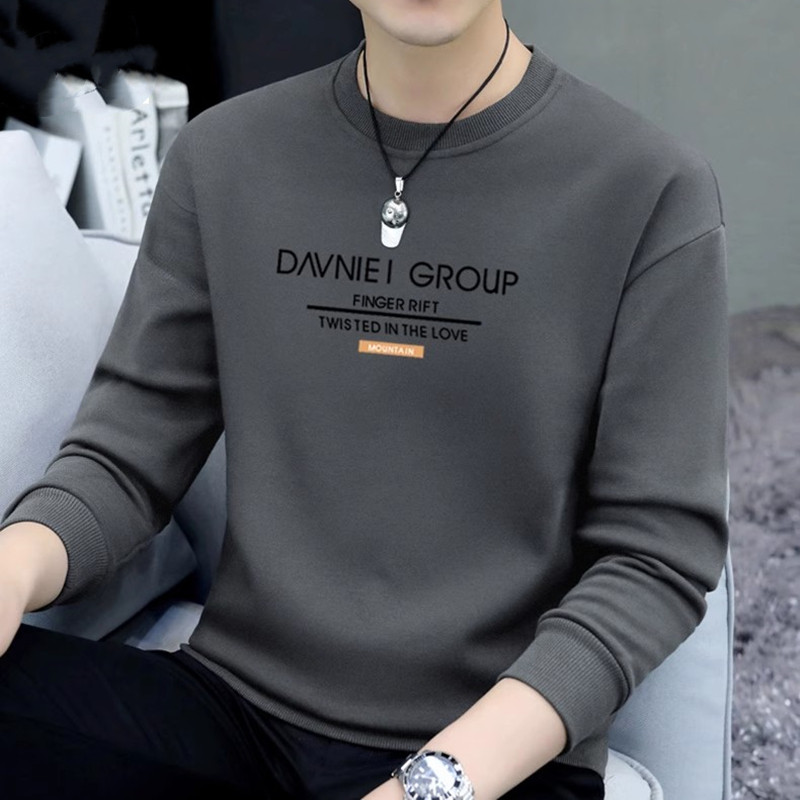 高端圆领纯棉加绒卫衣外套男士2025新款春秋冬季休闲 长袖T恤男款