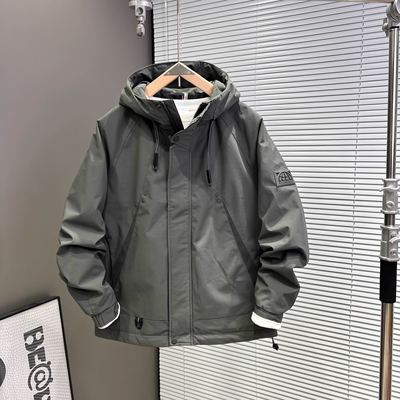 高端加厚连帽冲锋衣外套男士2025新款秋冬季夹棉夹克棉服保暖男款