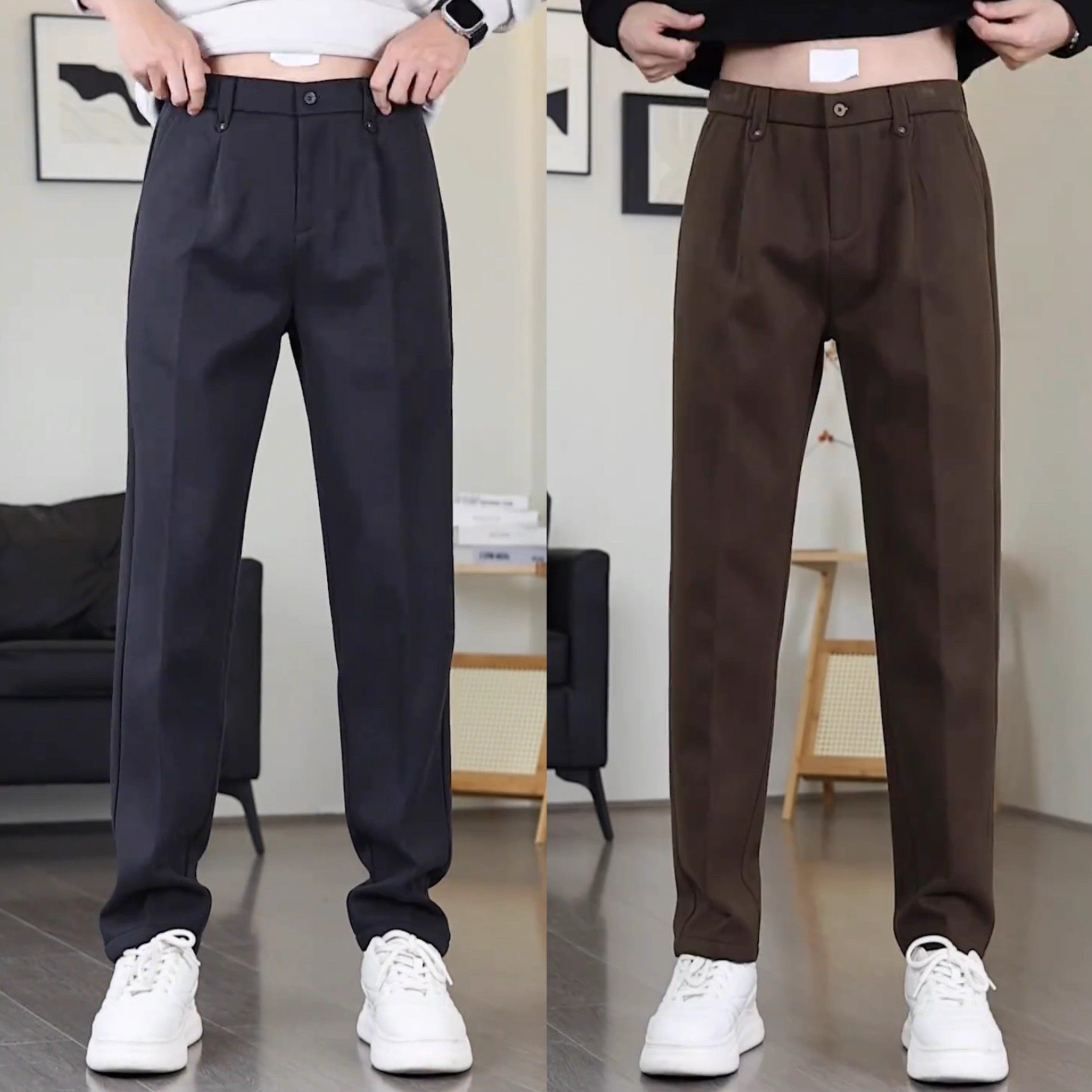 高端纯色直筒毛呢休闲裤子男士2025年新款秋冬季加厚保暖西裤男款