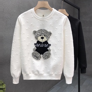 T恤套头外套加绒男款 高端3D小熊厚棉T男士 圆领长袖 2025新款 春秋季