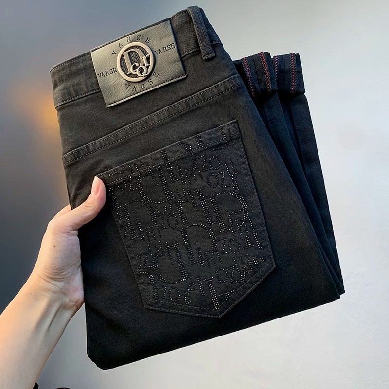 高端黑色小脚直筒牛仔裤男士2025新款春秋季男裤薄款修身裤子男款