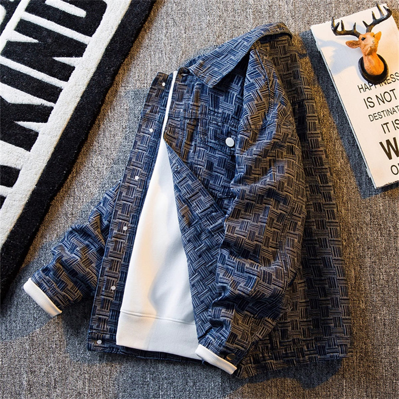 高端竹编格子开衫牛仔外套男士秋冬季2025新款设计感衬衫夹克男款