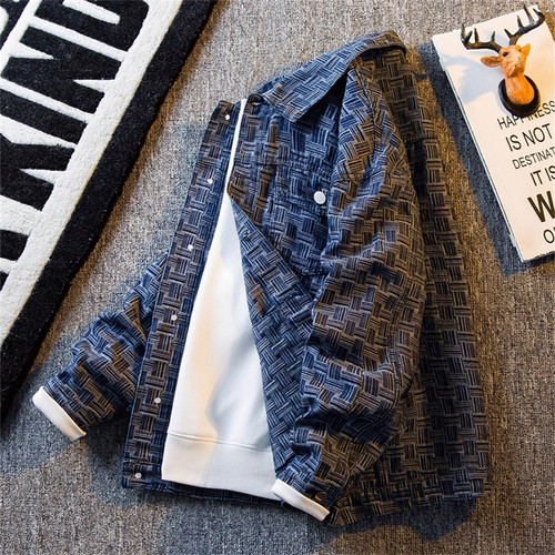 高端竹编格子开衫牛仔外套男士秋冬季2025新款设计感衬衫夹克男款