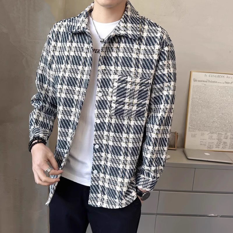 潮牌格子夹克外套男士春秋季2025新款痞帅宽松休闲衬衫式上衣男款