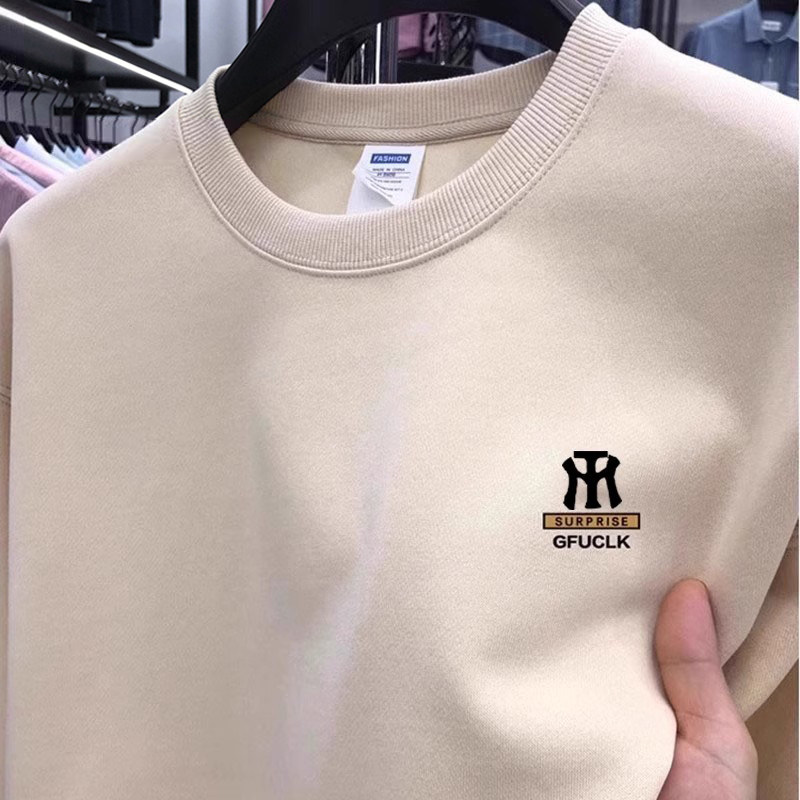 高端宽松纯棉圆领厚棉T外套男士2025新款加绒长袖T恤春秋冬季男款,男装,卫衣,淘宝优惠券,粉丝福利购,淘宝优惠卷