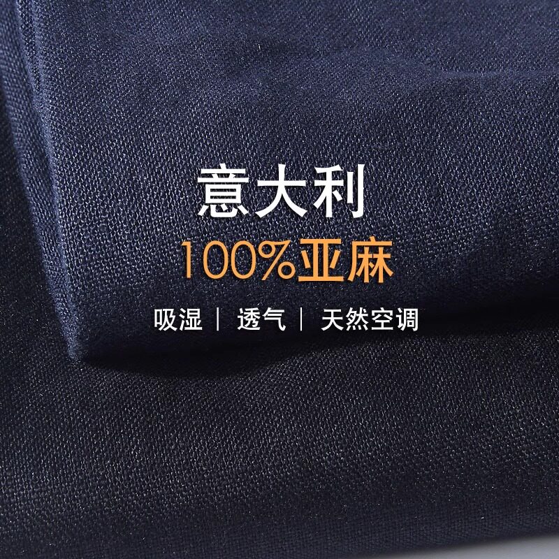 高端纯亚麻休闲裤男款秋季薄款2025新款商务宽松男士棉麻小脚裤子