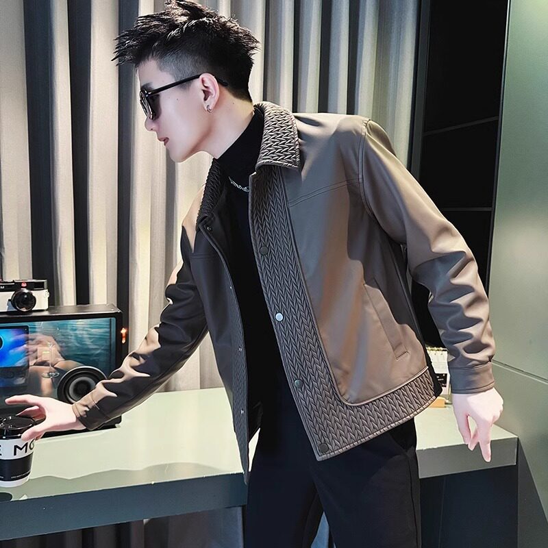 高端单排扣皮衣外套男士春秋季2025年新款设计感麦穗PU皮夹克男款