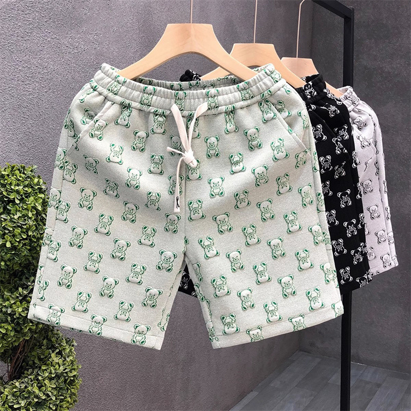 潮牌卡通小熊提花运动休闲短裤男士夏季五分中裤男款2026新款裤子