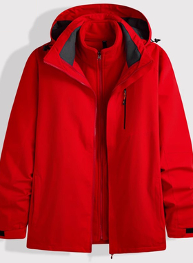 高端红色本命年冲锋衣外套男士秋冬季2025新款三合一加厚夹克男款