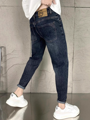 高端九分牛仔裤男士秋冬季2025新款男裤加绒直筒小脚休闲裤子男款
