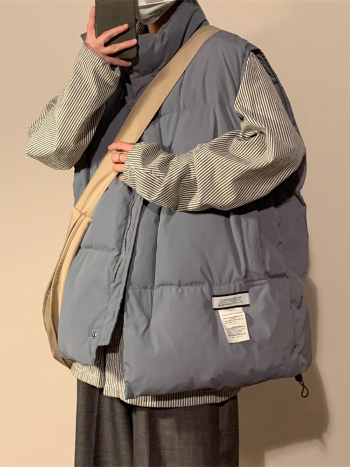 AMERICAN TRENDY VESTS FOR MEN AND WOMEN IN WINTER ARE LOOSE AND THICKENED STAND UP COLLAR SHOULDERS HORSE CLIPS HONG KONG STYLE CASUAL AND VERSATILE WARM JACKETS