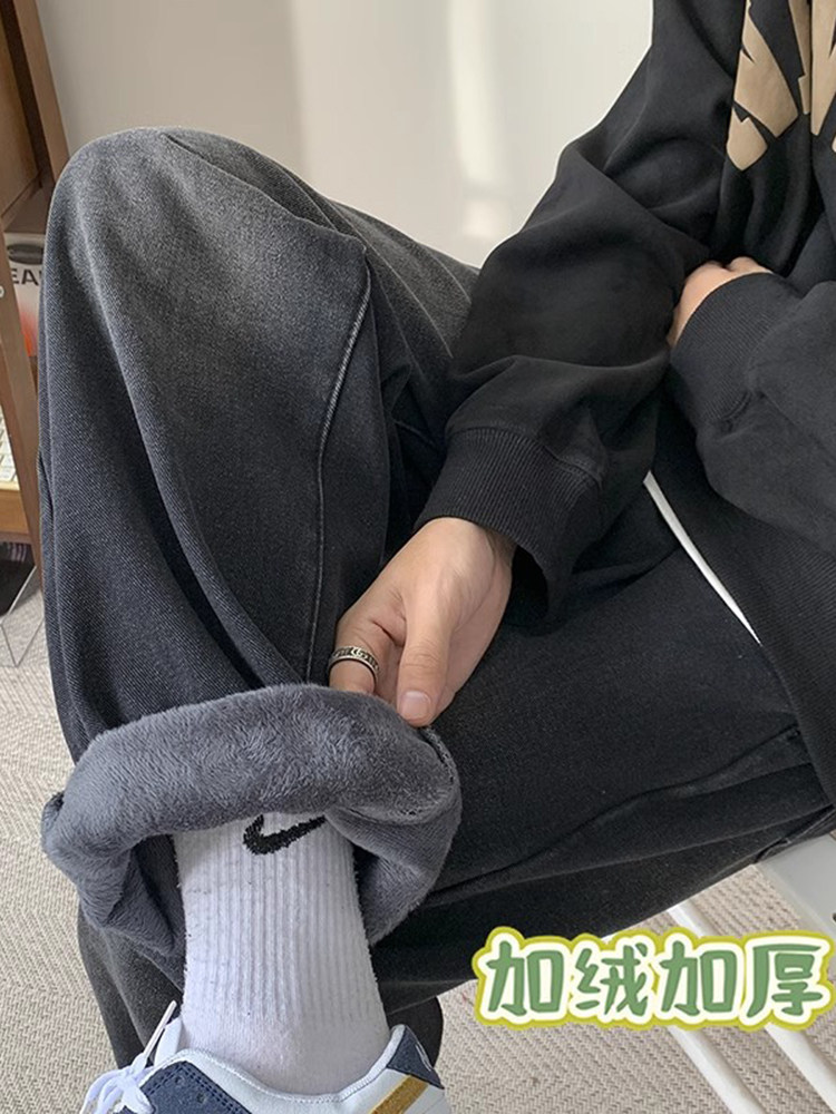 VINTAGE VIBE VELVET JEANS MENS WINTER HIGH STREET VERSATILE CASUAL WIDE-LEG PANTS AMERICAN YOUTH STRAIGHT PANTS