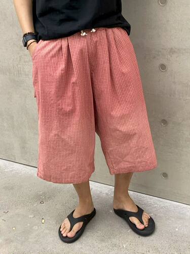 东大门男装脏格子宽松七分短裤