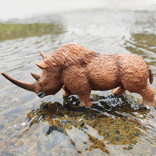 更新世史前巨兽披毛犀模型儿童玩具远古时代生物长毛犀牛仿真动物