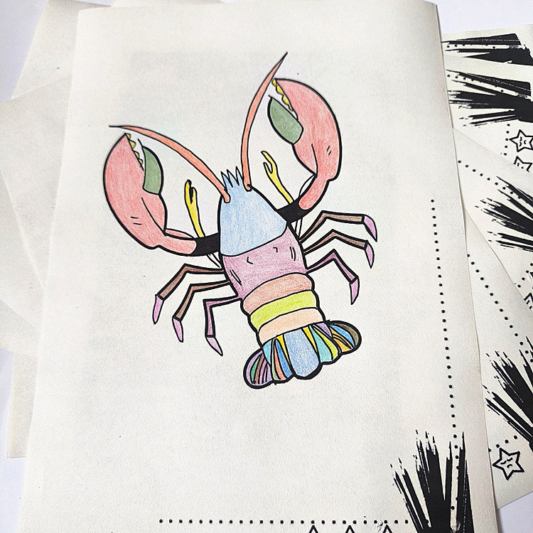 宝宝儿童小龙虾涂色本海底生物幼儿园认知启蒙涂鸦手绘图画本玩具