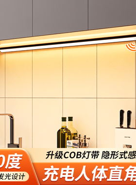 充电感应灯带免接线入户玄关酒鞋柜无线厨房直角磁吸led感应灯条