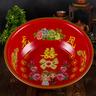 婚慶搪瓷 鴛鴦喜盆 紅色結(jié)婚臉盆新娘婚慶嫁妝紅盆 喜慶用品