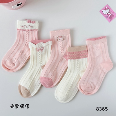 【秋上新】8365爱嘀嗒童袜女童秋季中筒袜小猫提花工艺松口学生袜