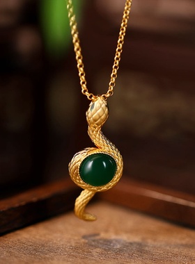 小红书爆款法老宠妃祖母绿灵蛇项链女感小众气质个性百搭饰品