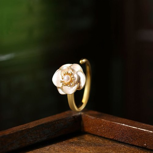 法式复古小众设计山茶花食指花朵戒指女轻奢精致气质时尚指环