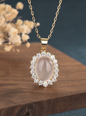 经典戴妃款设计名媛风满钻项饰镶嵌白玉时尚百搭轻奢项链