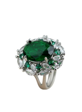 高定款仿哥伦比亚培育祖母绿戒指复古奢华满钻锆石蛋面开口指环女