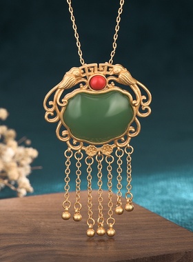 网红直播供货中国风古典旗袍汉服配饰古法金仿和田玉流苏项链女